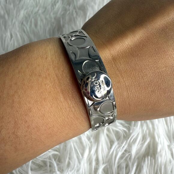 COACH C Logo Signature Silver Bangle Bracelet - Picture 1 of 12